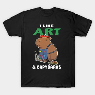 I Like Art and Capybaras Cartoon T-Shirt